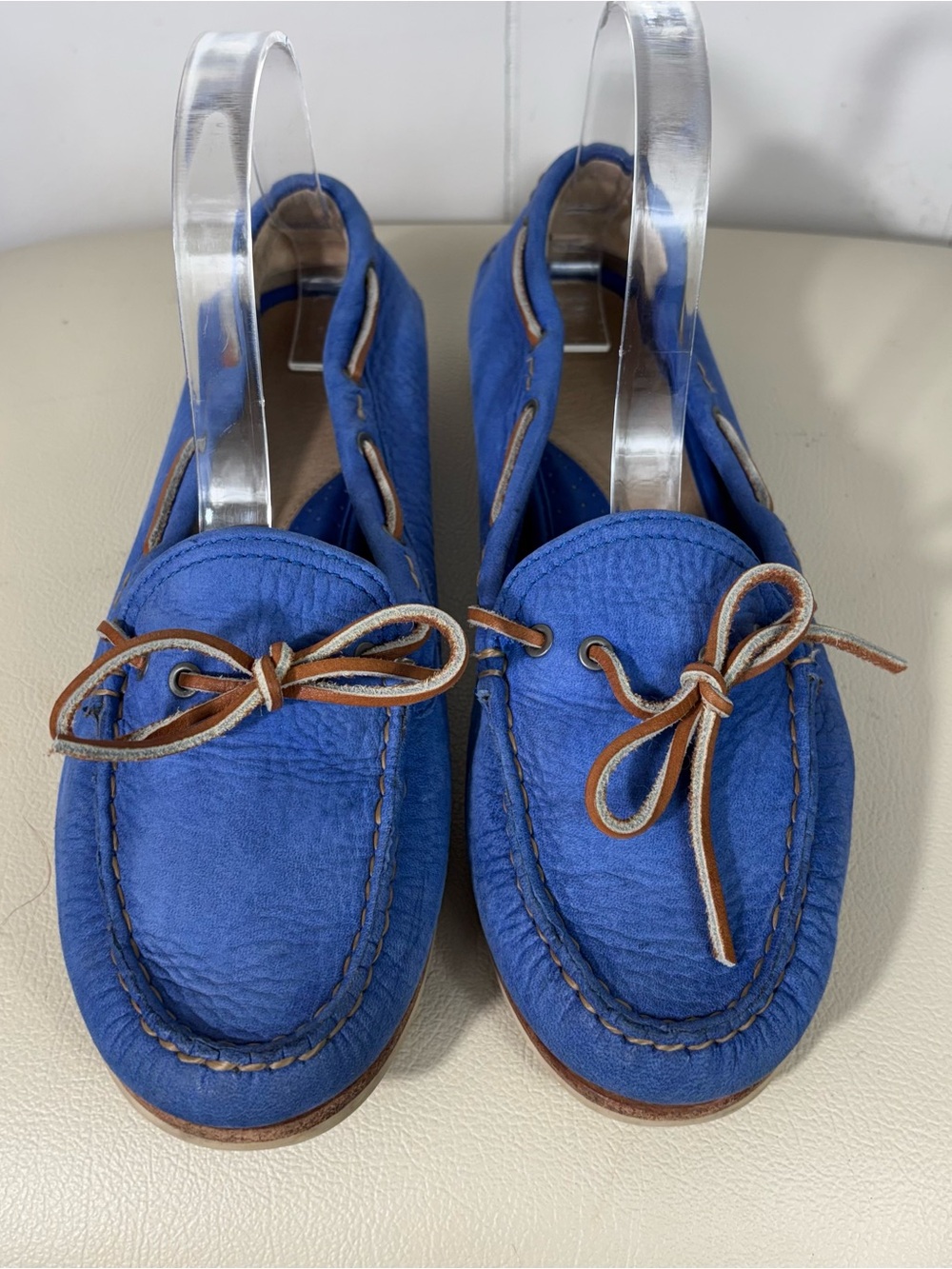 Frye Quincy Tie Boat Slip On Blue Leather Shoes Preppy Colorful Vibrant 8.5 - Picture 6 of 7
